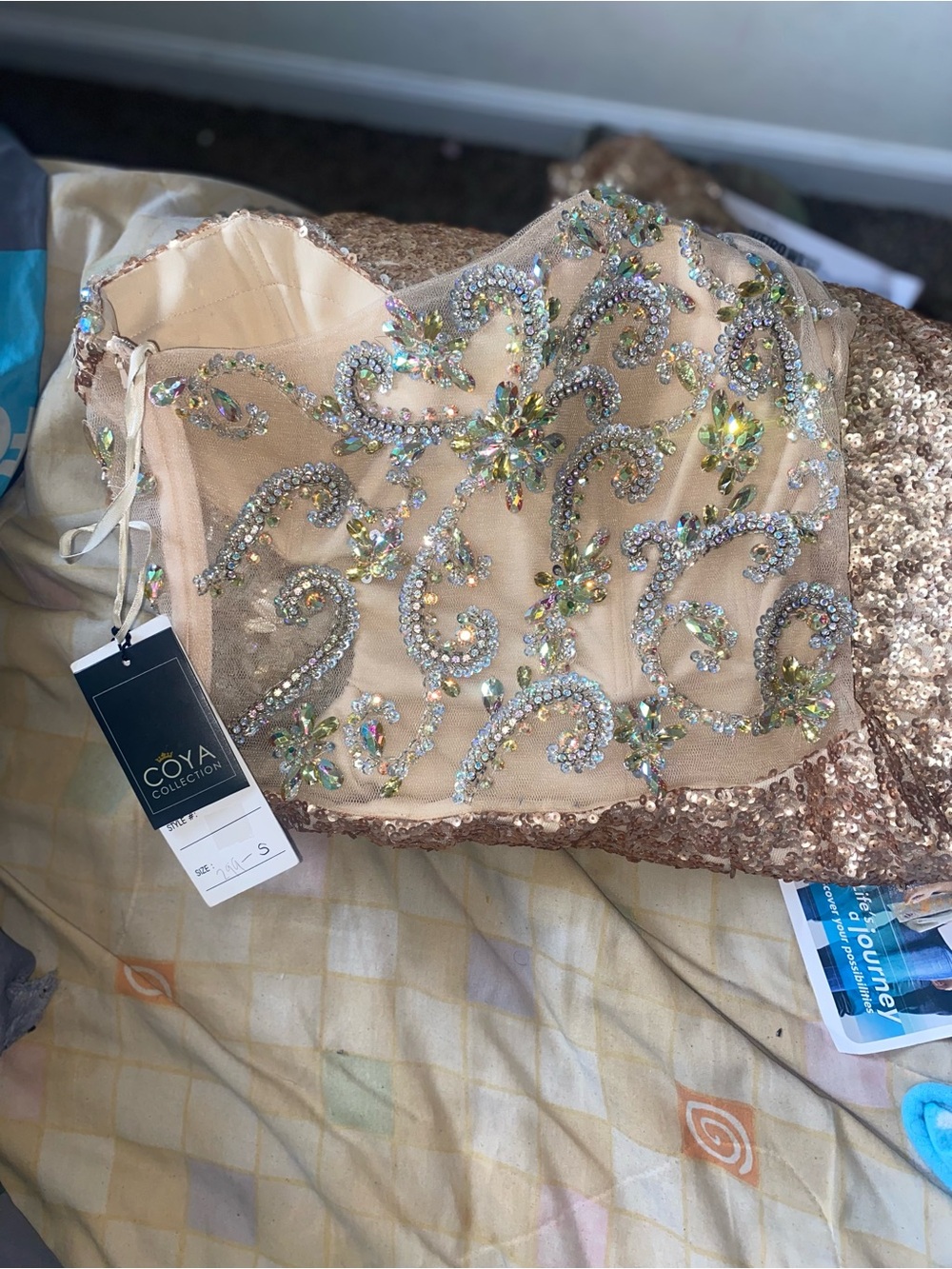 COYA Collection Nude/Gold Embellished Prom Dress